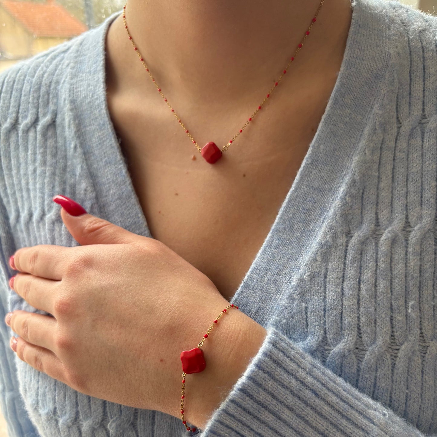 PARURE - TRÈFLE ROUGE